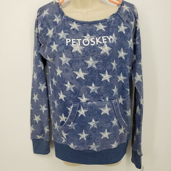 Momentum Outfitters Fleece Petoskey Sweater Top Juniors Size Medium Blue Grunge - Picture 2 of 8